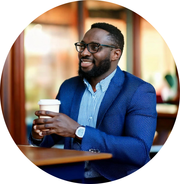 Image of a professional drinking coffee